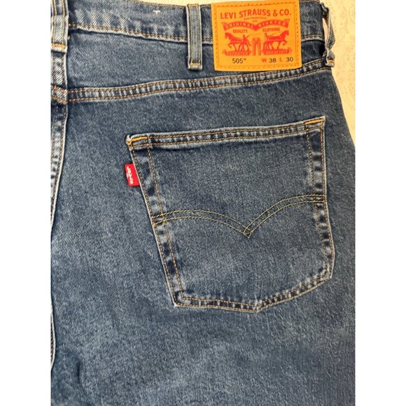 Levis 505 Mens Regular Fit Stretch Jeans W38 L30 Straight Leg Classic Blue Denim - Picture 7 of 8